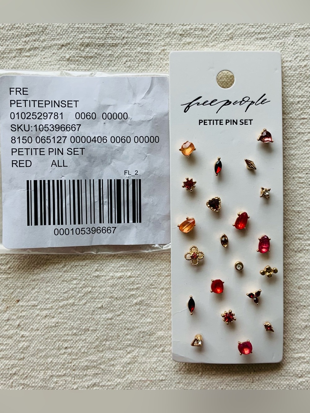 Free People ~ Petite Pin Set ~ Mixed Jewels ~ Red ~ **NWT - Picture 5 of 10